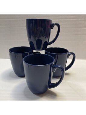 4 Corelle Coordinates Cobalt Blue Stoneware Coffee Mugs Cups Discontinued - EUC